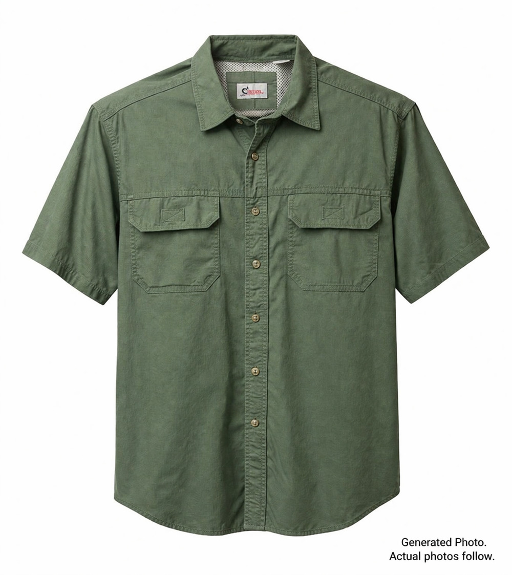 Fishing Button Shirt Short Sleeve Mens  Angler Green XL Worldwide Sportsman